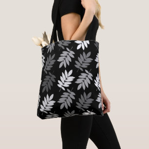 Bolsa Tote Folha Madura Grande Padrão Preto Branco Cinza