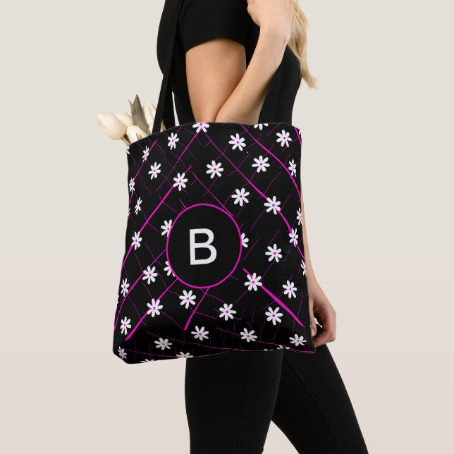 Bolsa Tote Folha preta tropical e flores botânicas (Close Up)