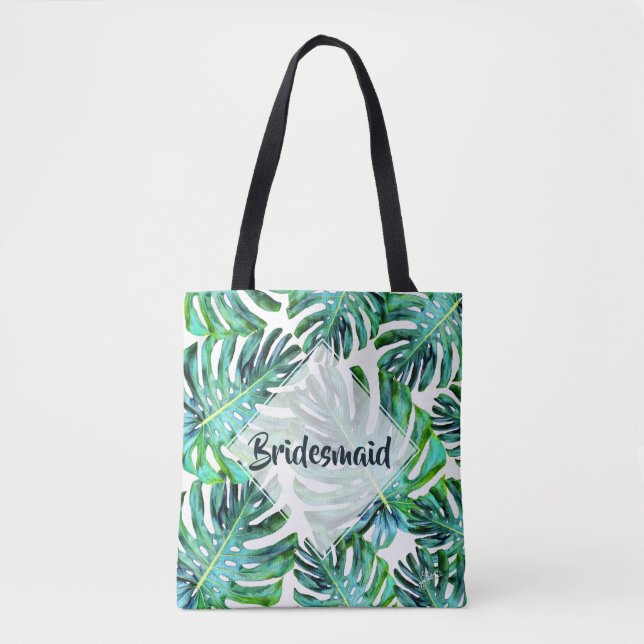 Bolsa Tote Folha Tropical de Bridesmaid Personalizada (Frente)
