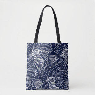 Bolsa Tote Folha tropical, fundo azul marinho