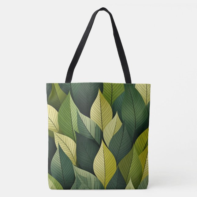 Bolsa Tote Folha Verde Geométrica All-Over-Impressão (Frente)