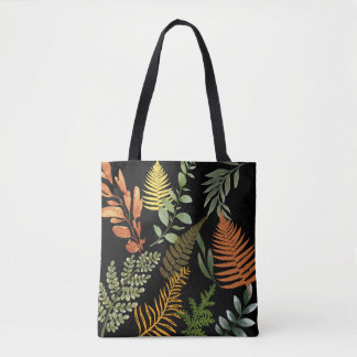 Bolsa Tote Folhagem Botânica Fern Escura Colorida Floral