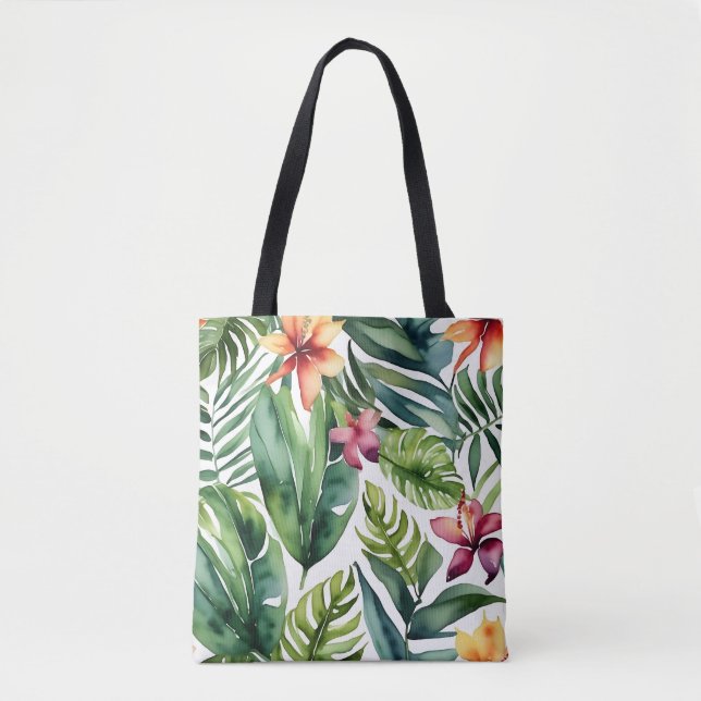 Bolsa Tote Folhagem de Cores de Água Vibrantes Tropicais (Frente)