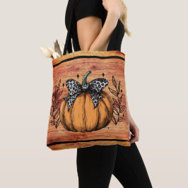 Bolsa Tote Folhagem de Outono de Abóbora Rústica