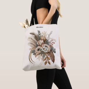 Bolsa Tote Folhagem e Penas das Flores Elegantes