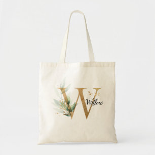 Bolsa Tote Folhagem Elegante de Folhagem Dourada Folha Verde