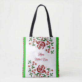 Bolsa Tote Folhagem Floral do Dia de as mães Rosa vermelha Fl