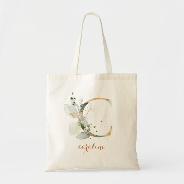 Bolsa Tote Folhagem Foliar Dourada Greenerada Personalizada " (Frente)