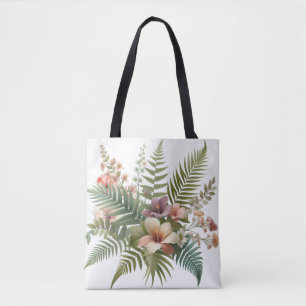 Bolsa Tote Folhagem Tropical e Floral de Hibisco