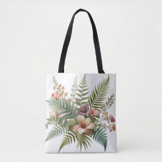 Bolsa Tote Folhagem Tropical e Floral de Hibisco