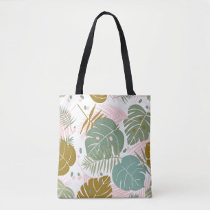 Bolsa Tote Folhagem Tropical - Padrão De Monstera E Folha De 
