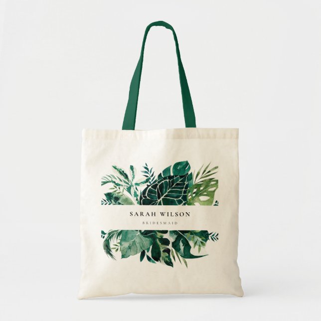 Bolsa Tote Folhagem Verde Monstera Tropical Leafy Bridesmaid (Frente)