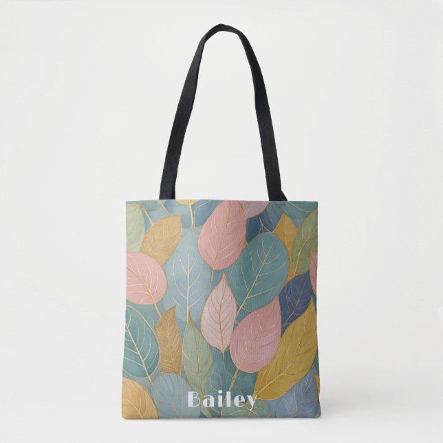 Bolsa Tote Folhagem Whimsical: Folhas de Pastel (Frente)