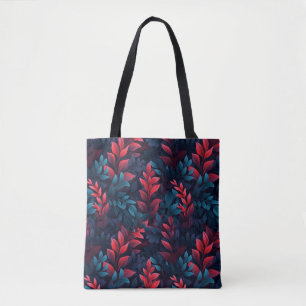 Bolsa Tote Folhas azuis e vermelhas