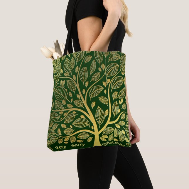 Bolsa Tote Folhas Botânicas Elegantes Compras Natal (Close Up)