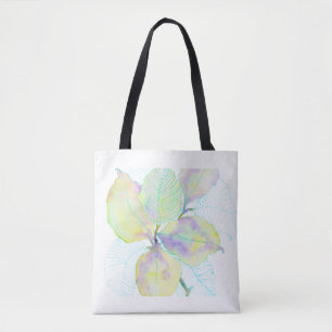 Bolsa Tote Folhas Botânicas em Aquarela Amarelo Verde Pastel