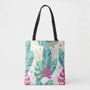 Bolsa Tote Folhas botânicas tropicais, design de colheita con