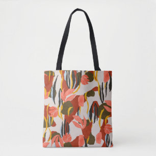 Bolsa Tote folhas cor-de-rosa e padrão de vestimenta design.