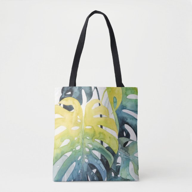 Bolsa Tote Folhas de Árvore de Palm Sunset com Aquarela (Frente)