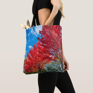 Bolsa Tote Folhas De Árvore Vermelha Brilhante No Outono