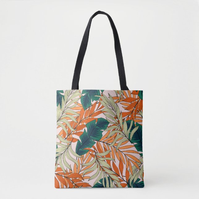 Bolsa Tote Folhas de bege verde tropical, padrão sem costura. (Frente)