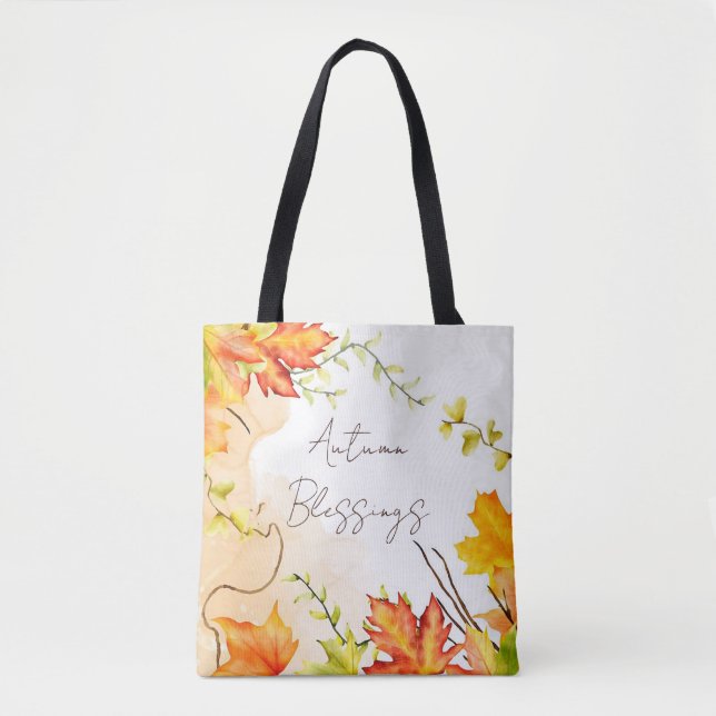 Bolsa Tote Folhas de bordo de outono com texto personalizado  (Frente)