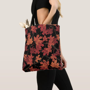 Bolsa Tote Folhas de bordo vermelhas de outono em preto
