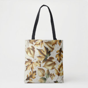 Bolsa Tote Folhas de Bronze Dourado Bege Glam Outono