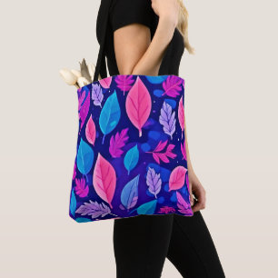 Bolsa Tote Folhas de Cartoon Whimsic: Roxo e Rosa