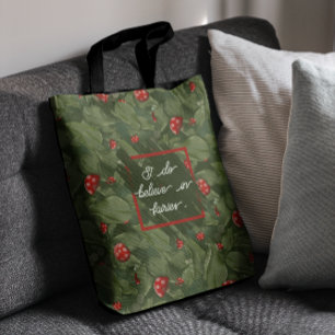 Bolsa Tote Folhas de fada mágica e ferramentas vermelhas aqua