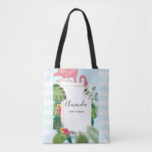 Bolsa Tote Folhas de Flamingo e Tropicais, cor-de-rosa Na mod