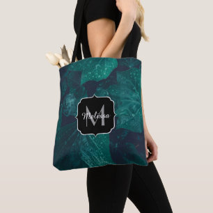 Bolsa Tote Folhas de hera verde esmeralda escuro monograma go