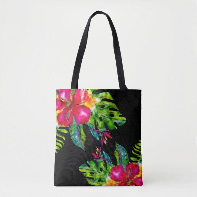 Bolsa Tote Folhas de Hibiscus Tropical de Cor Brilhante (Frente)