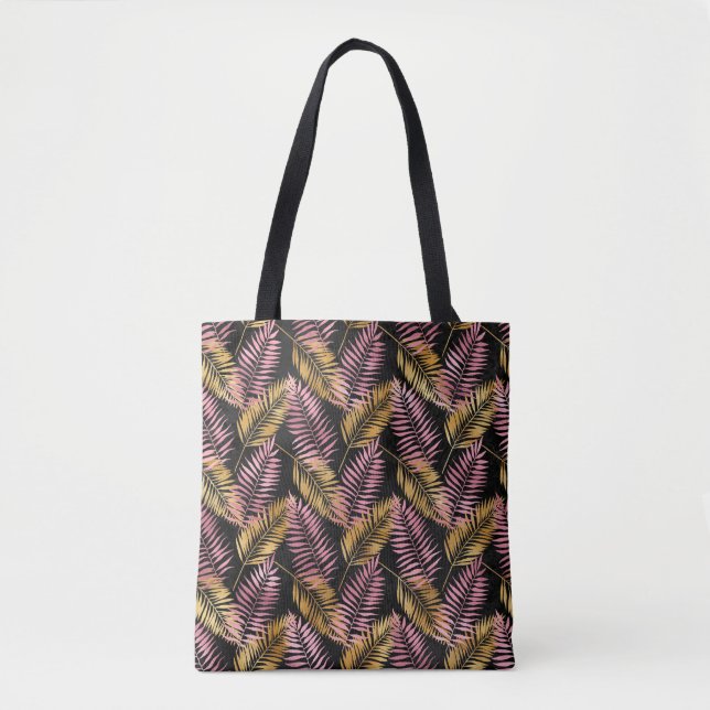 Bolsa Tote Folhas de Leopardo rosa e Dourada (Frente)