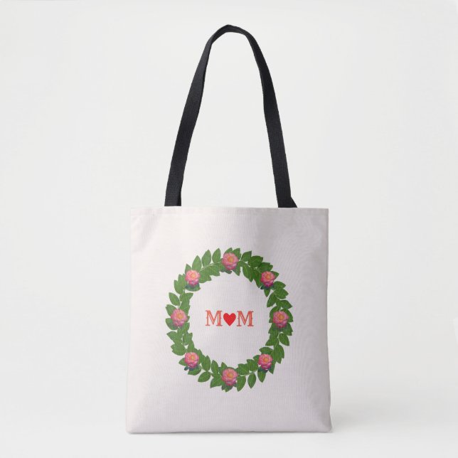 Bolsa Tote Folhas de Louro e Rosas Modernas (Frente)