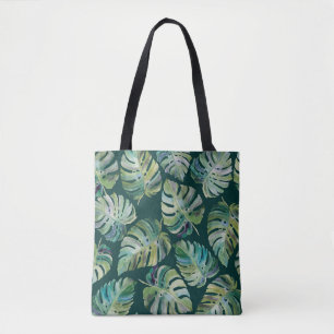 Bolsa Tote Folhas de monstera exótica de plantas tropicais.