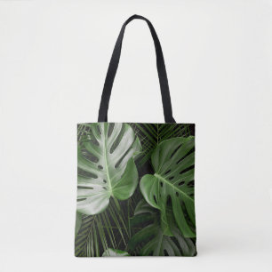 Bolsa Tote Folhas de Monstera, layout tropical de luxo.