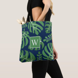 Bolsa Tote Folhas de Monstera marinho e Verde Monograma