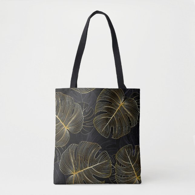 Bolsa Tote Folhas de monstera ouro, floral romântico sem cost (Frente)