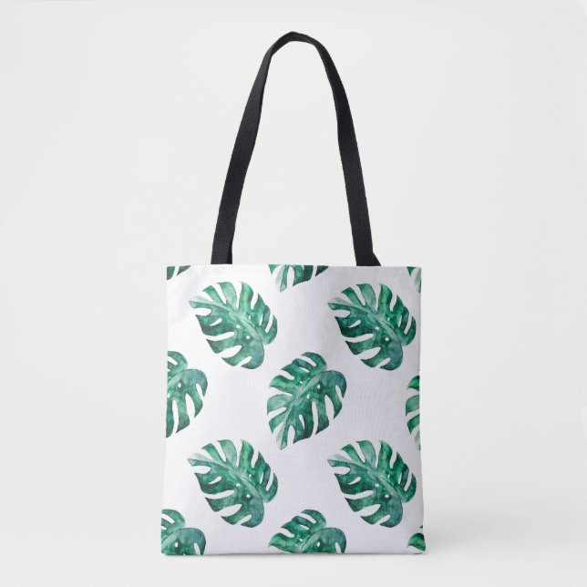 Bolsa Tote Folhas de Monstera. Padrão de ilustração tropical (Frente)