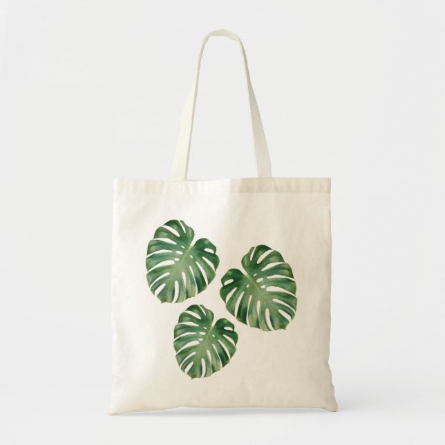 Bolsa Tote Folhas de Monstera Tropical Verde (Frente)