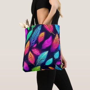 Bolsa Tote Folhas de Neon em Arte de Brilho Vibrante