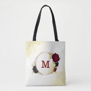 Bolsa Tote folhas de ouro vermelho-preto