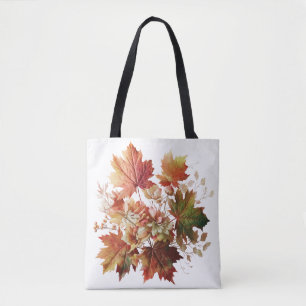 Bolsa Tote Folhas de outono e flores em Buquê