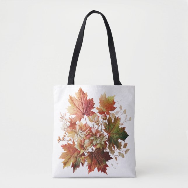 Bolsa Tote Folhas de outono e flores em Buquê (Frente)