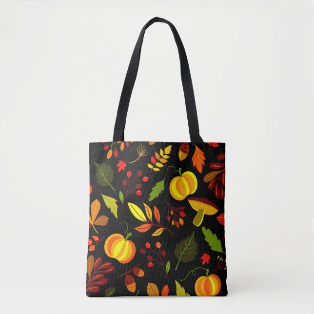 Bolsa Tote Folhas de outono e Pumpkins Elegante (Frente)