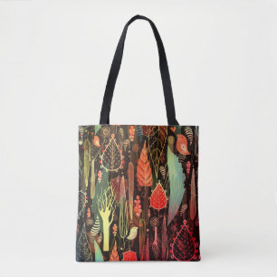 Bolsa Tote Folhas de outono: padrão sem costura escuro.