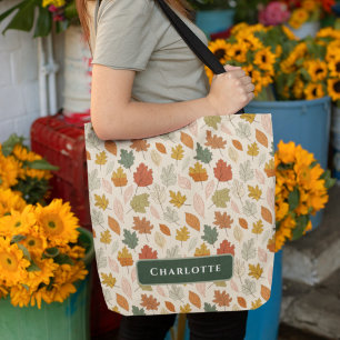 Bolsa Tote Folhas de outono Personalizadas - Nome Personaliza