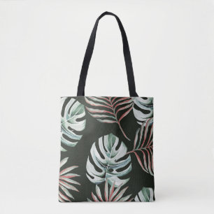 Bolsa Tote Folhas de palma, monstera: aquarela tropical.