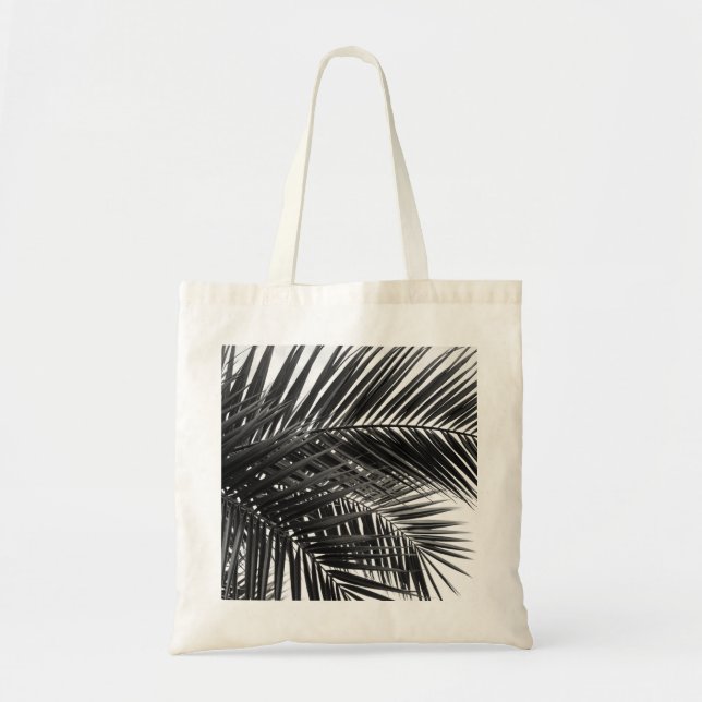 Bolsa Tote Folhas de Palma Tropicais - Fotografia Preta e Bra (Frente)